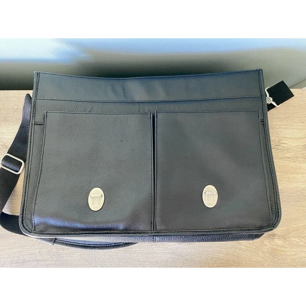 Wilson Black Leather Satchel Messenger Bag Laptop Computer Commute MINT